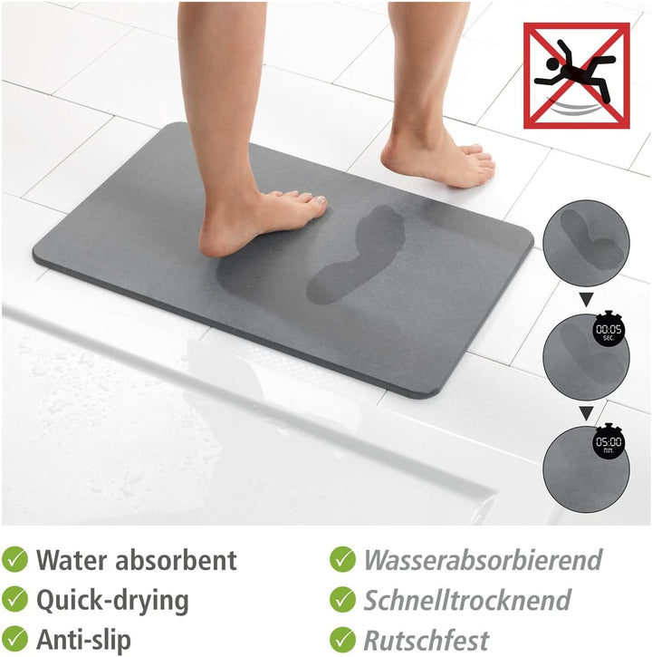 WENKO Badezimmervorlage Mod. Simi aus Kieselgur, hygienische Saunamatte rutschfest, natürlich und la