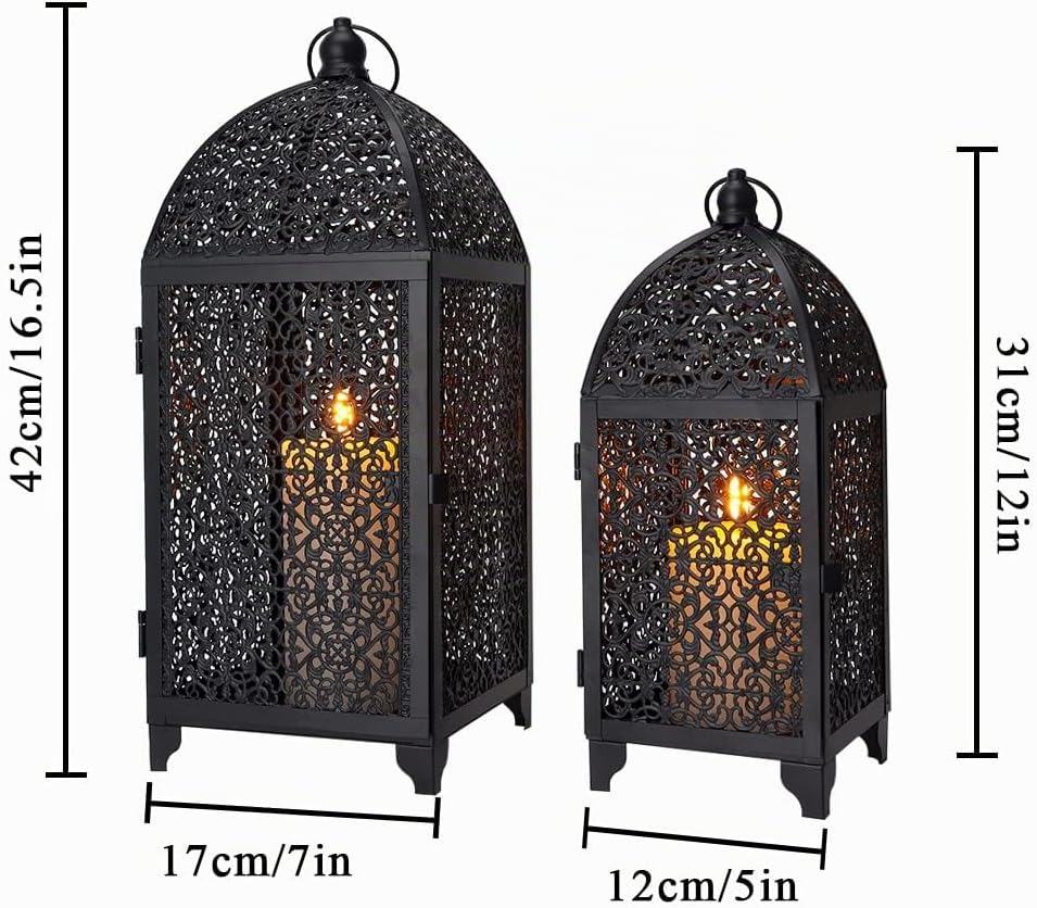 TRIROCKS Set Mit 2 Dekorativen Vintage-Kerzenlaternen 30,5 cm Und 41,5 cm Hohe Metall-Kerzenhalter H