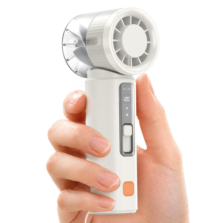 ORICO MiFan Handventilator mit Kühlfunktion, Weiss | 3000mAh Akku, 120 Stufen Turbo, LED-Anzeige, Tr