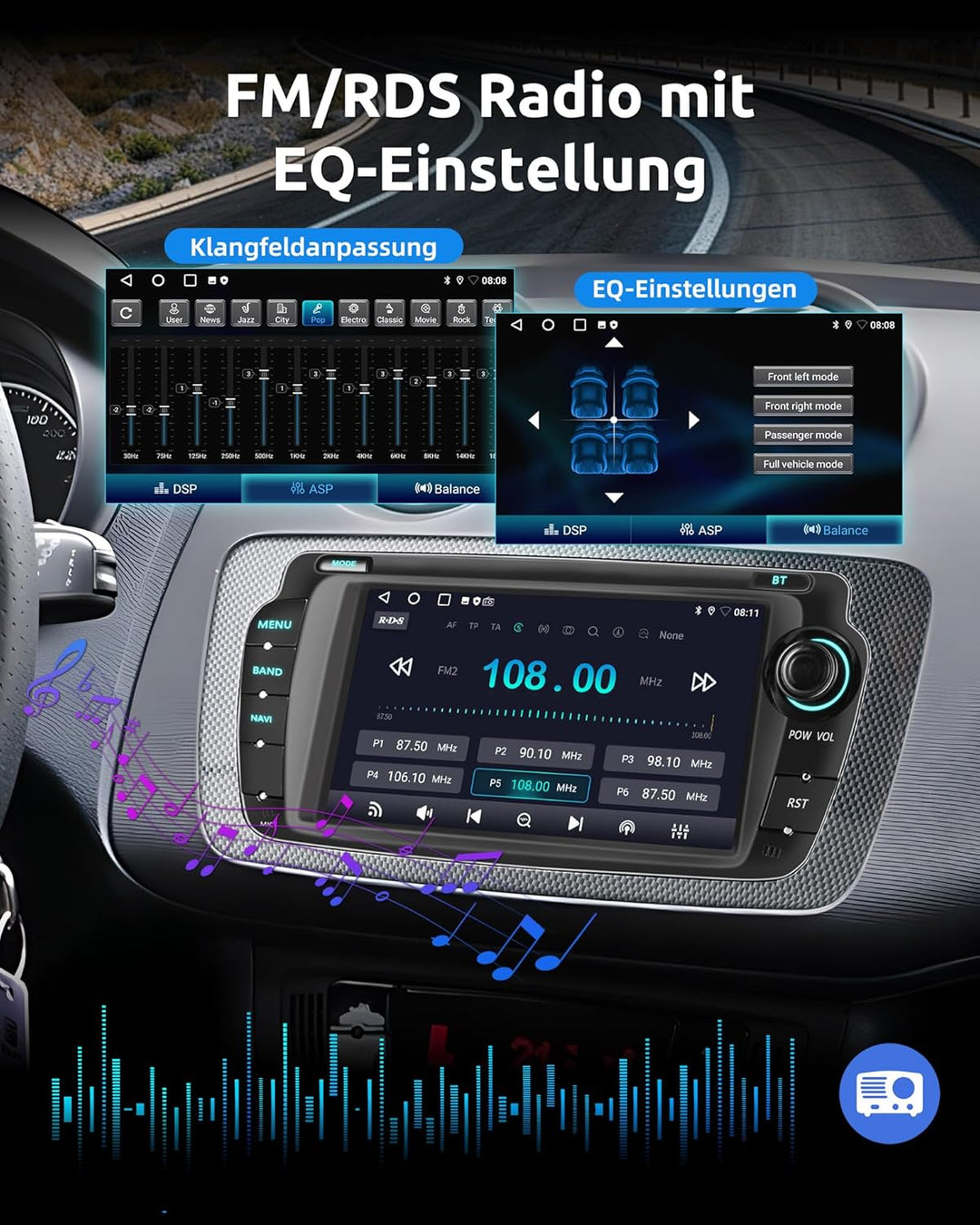 ESSGOO 2+32G Android 14 Drahtloses Carplay und Android Auto Autoradio Für Seat Ibiza IV 6J 2009-2013