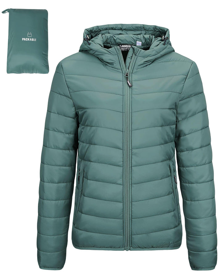 Outdoor Ventures Damen Steppjacke Leichte Packbare Übergangsjacke Warme Winterjacke mit Kapuze für F