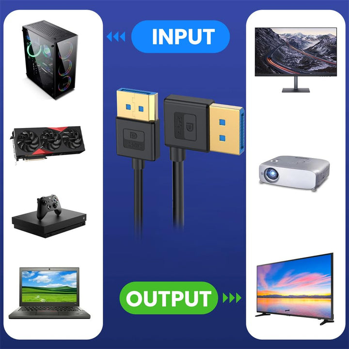 xiwai Ultrafeines DisplayPort 1.4-Kabel, rechtwinklig, 8K 4K, 100 cm, DP auf DP, bidirektional [UHD,