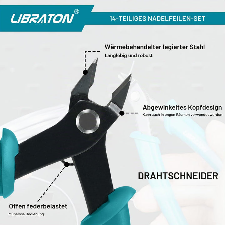 Libraton Nadelfeilen, Feilenset, Schlüsselfeilen 14tlg, 6 Diamantfeilen, 6 Kohlenstoffstahlfeilen mi
