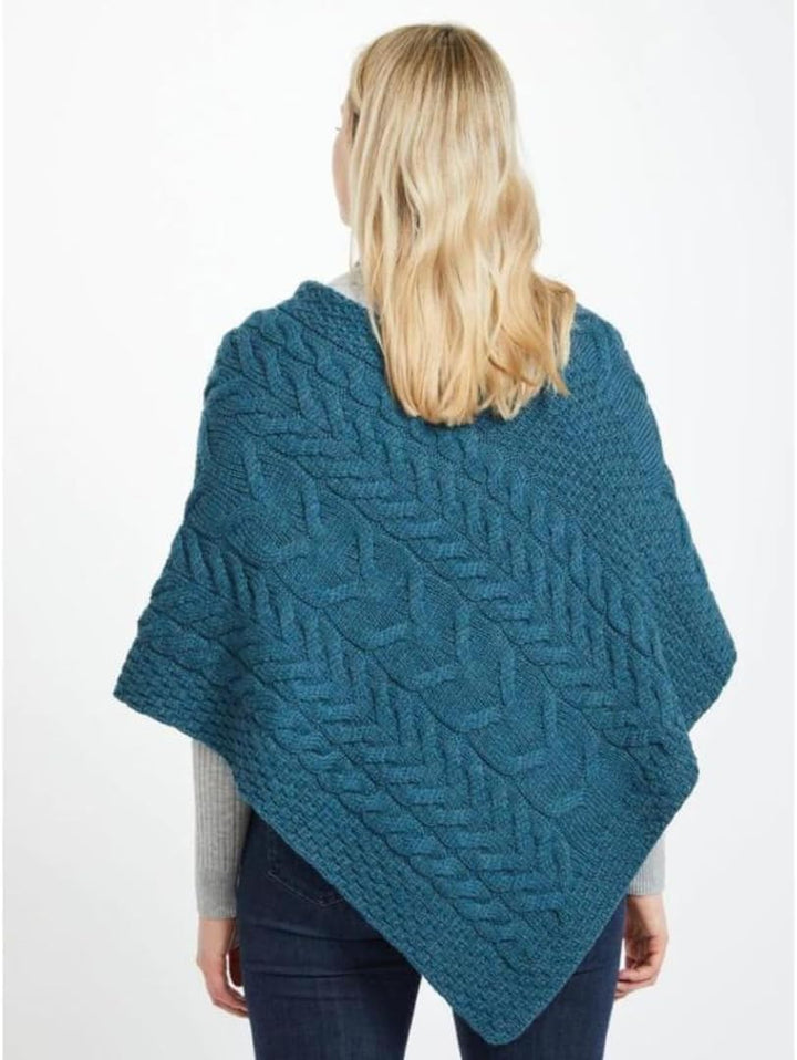Aran Woollen Mills Superweicher Stilvoll Poncho aus 100% Merinowolle Einheitsgrösse Blaugrün/ein Hau