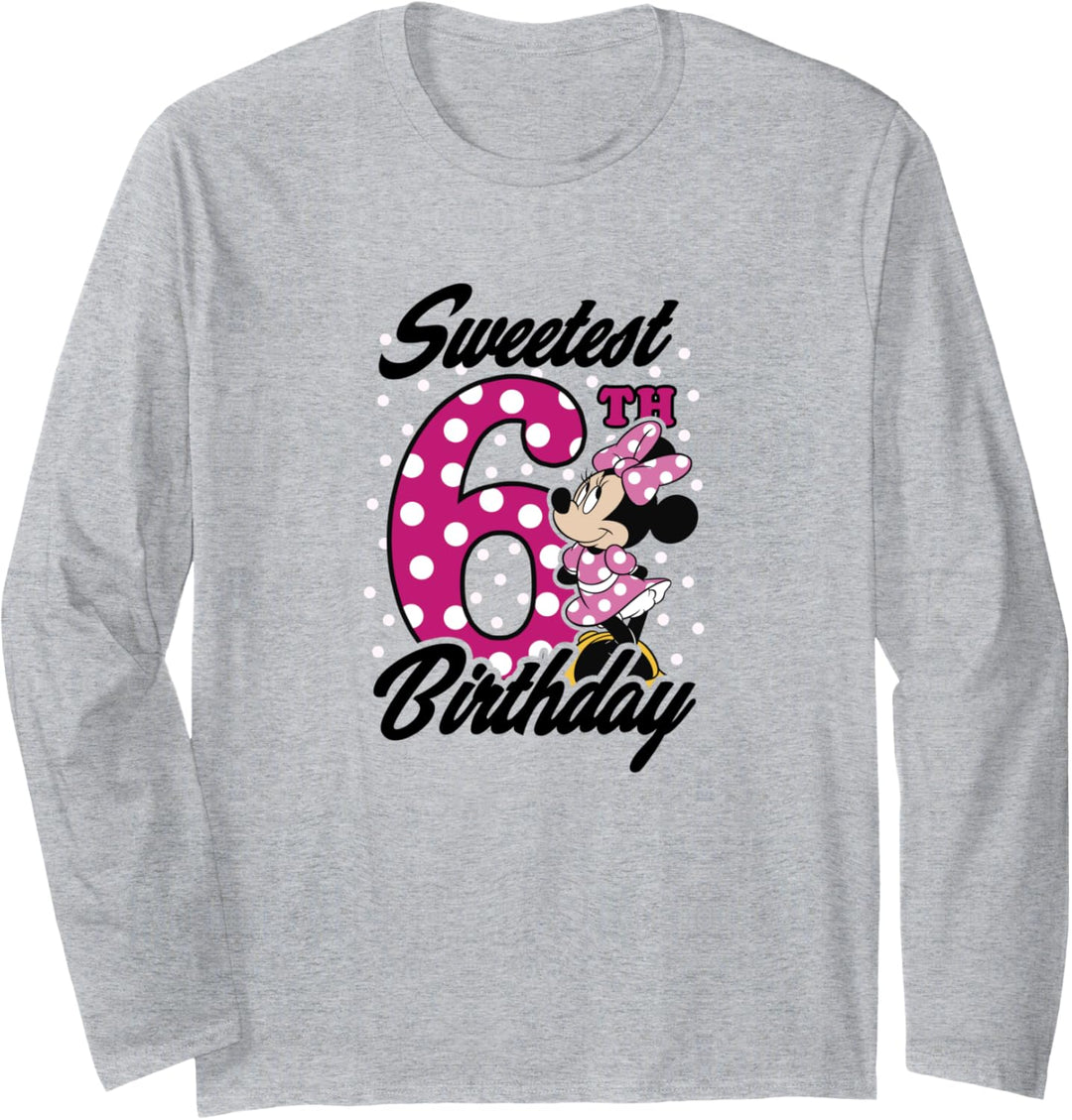 Disney Minnie Mouse Pink Polka Dot Sweetest 6th Birthday Langarmshirt