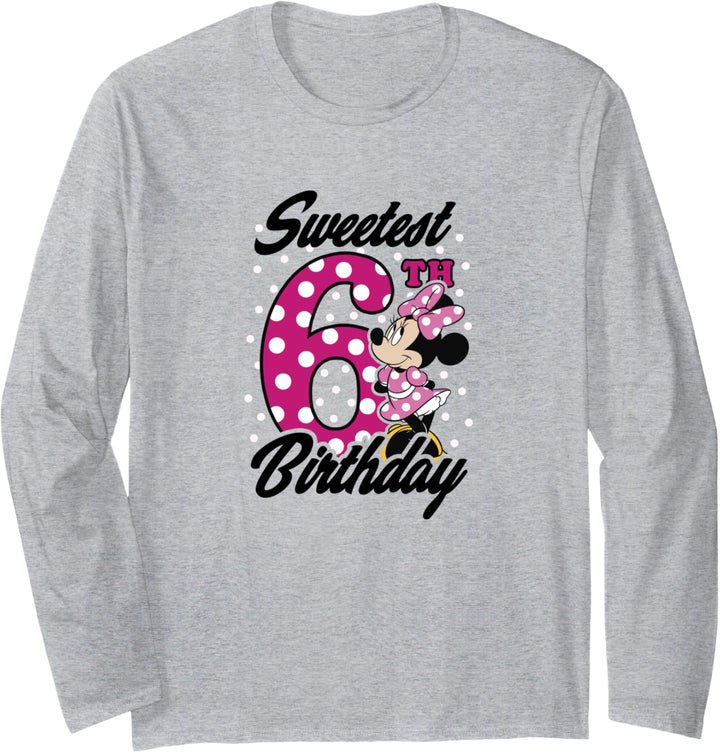 Disney Minnie Mouse Pink Polka Dot Sweetest 6th Birthday Langarmshirt