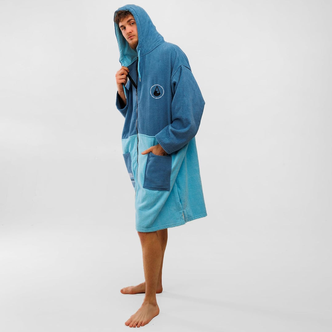 WAVE HAWAII Bleys ZIP Surfponcho für Körpergrössen von 170-205 cm aus 100% ÖKO Baumwolle Umkleidehil