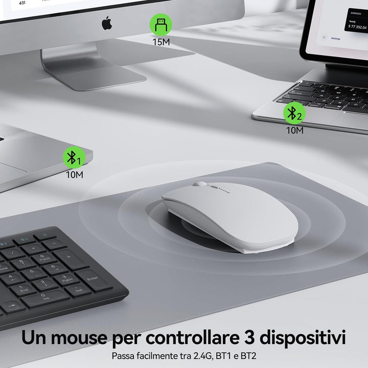 TECKNET Bluetooth Maus, Kabellose Maus mit 4800/3200/2400/1600/1200/800 einstellbare DPI, 2.4G USB F
