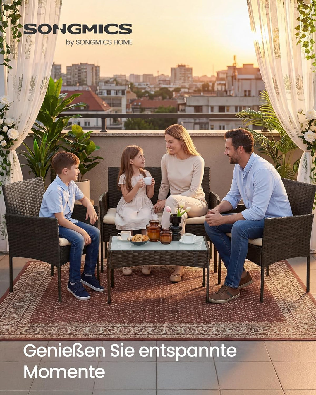 SONGMICS Balkonmöbel, Gartenmöbel-Set, aus PE-Polyrattan, Lounge-Set, Terrassenmöbel, Outdoor, für T