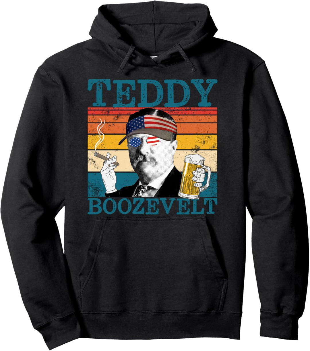 Teddy Boozevelt Retro Trinken Präsident Theodore Roosevelt Pullover Hoodie