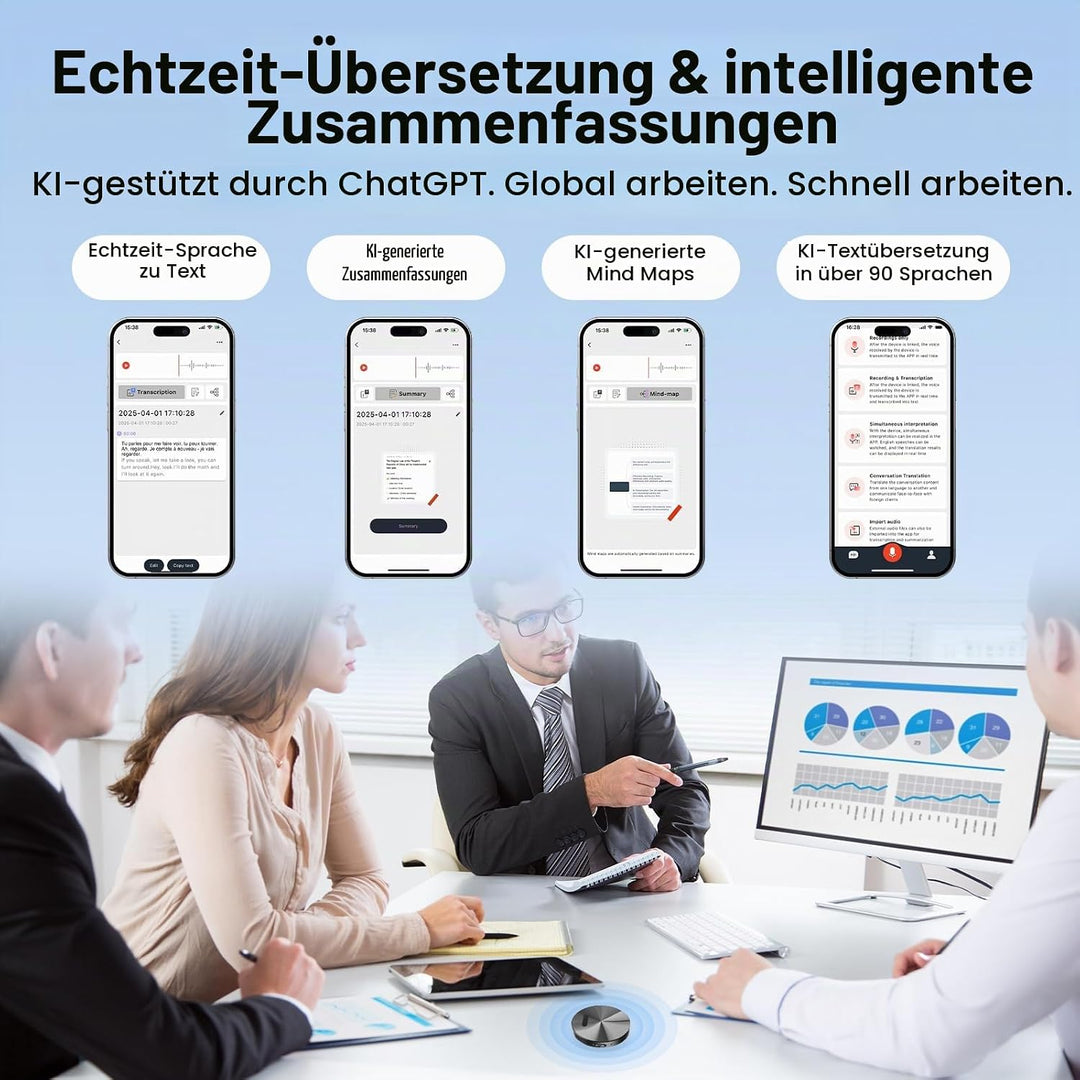 KI Digitales Diktiergerät 64GB – Magnetisches Mini-Aufnahmegerät mit ChatGPT 4o, App-Steuerung, Echt