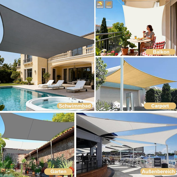 LOVE STORY Sonnensegel Dreieckig 3.6x3.6x3.6m Wasserdicht Anthrazit Sonnenschutz Windschutz Segel PE
