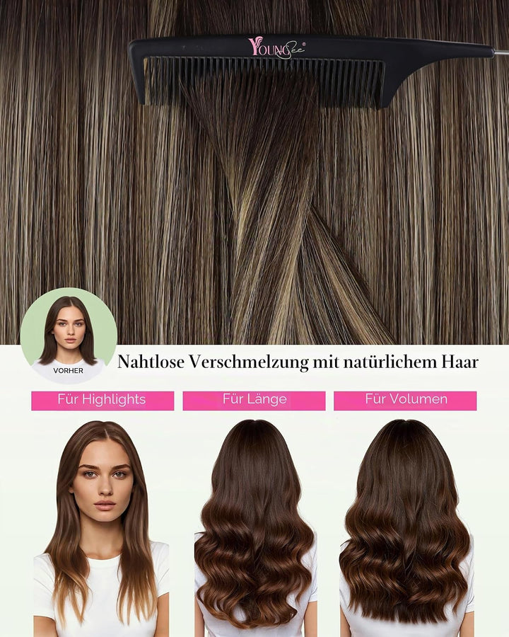 YoungSee Tape in Extensions Echthaar Ombre Echthaar Extensions Tape 50cm Dunkelbraun Balayage Blond