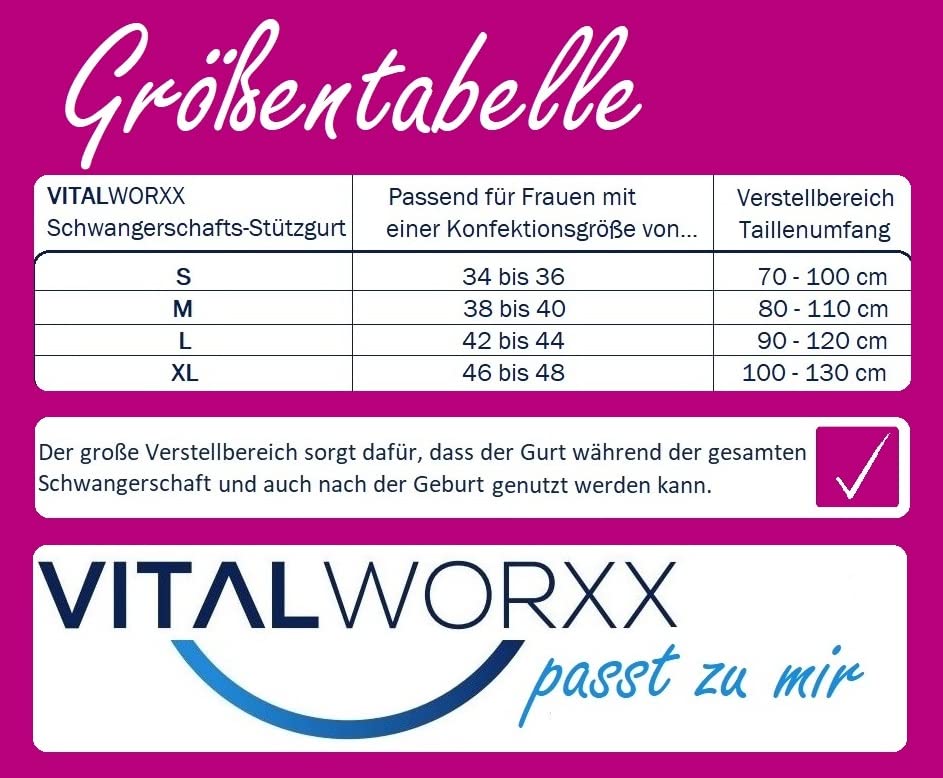 VITALWORXX® Schwangerschafts-Stützgürtel mit Gebrauchsanleitung - Unterstützung für Bauch, Taille un