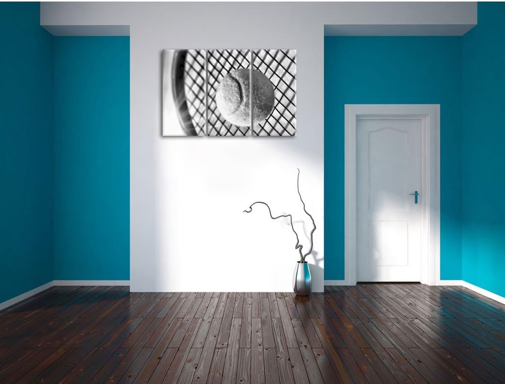 Pixxprint Tennis Schläger Ball als Leinwandbild/Grösse: 3 Teilig (120x80 cm) cm/Wandbild/Kunstdruck/