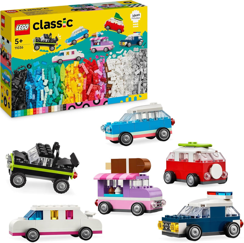 LEGO Classic Kreative Fahrzeuge, Bausteine-Set für Bunte Modellautos inkl. LKW, Polizeiauto und Bauf