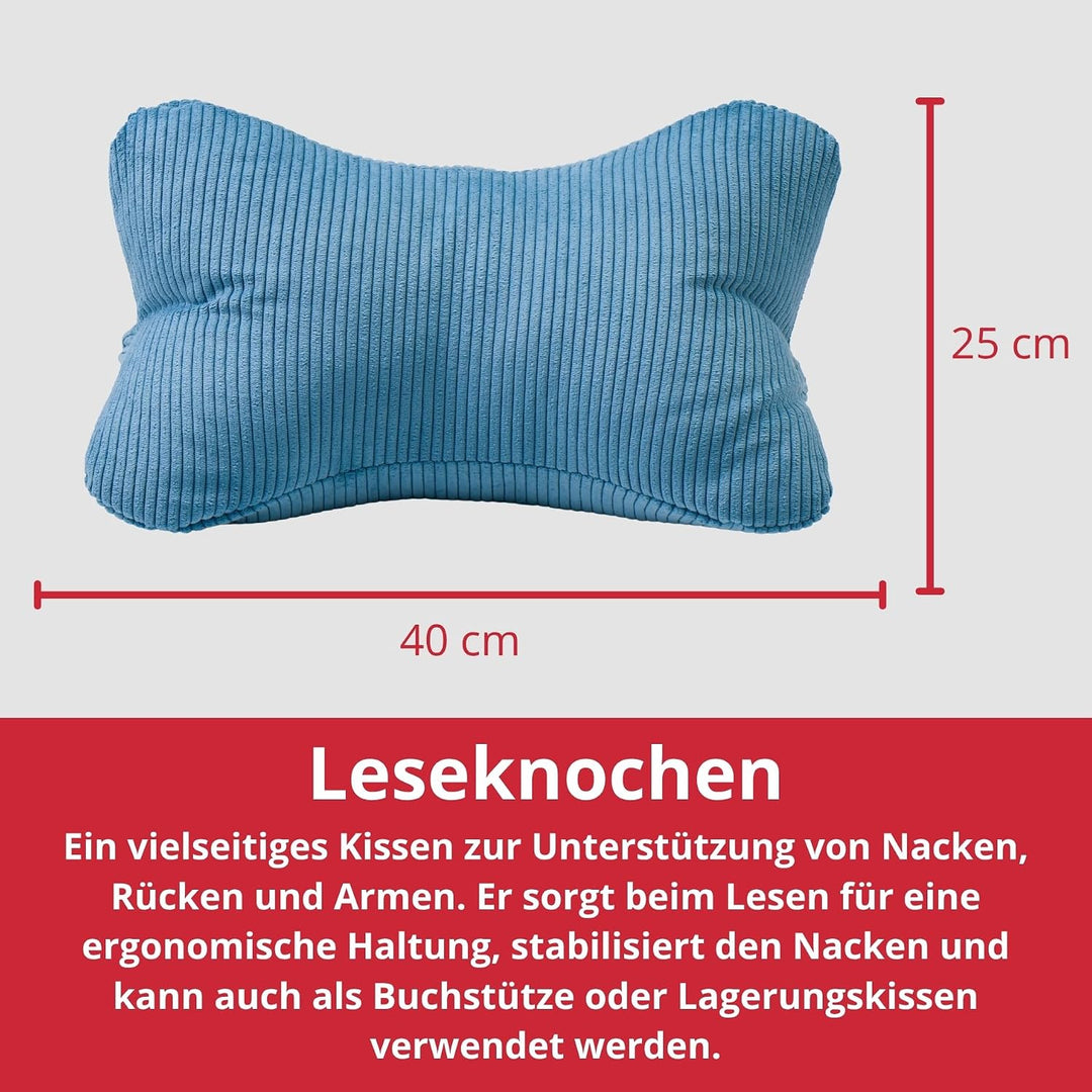 liebling Cord Lesekissen für Bett und Sofa, Bücherkissen, Lesehilfe, 40x25 cm, Leseknochen, Serie Ve