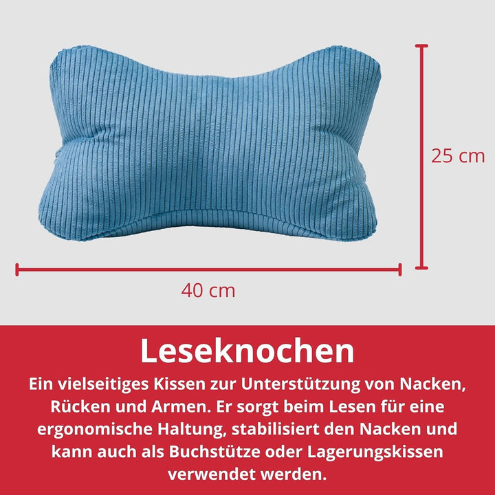 liebling Cord Lesekissen für Bett und Sofa, Bücherkissen, Lesehilfe, 40x25 cm, Leseknochen, Serie Ve