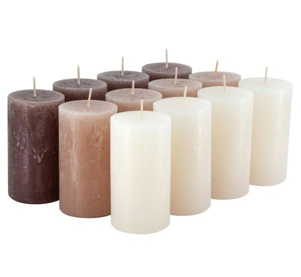 Rustikale Stumpenkerzen – 12 Stück - Wachskerzen/Rustickerzen/Adventskerzen Weihnachten (Nature Colo