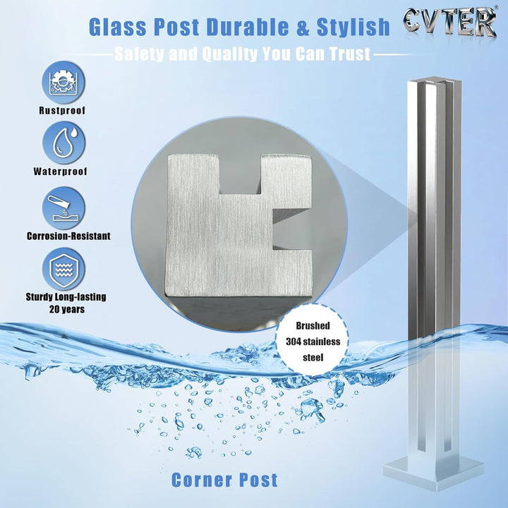 Cvter aus Edelstahl Glasgeländer pfosten mit Einsteckenden 80cm – Schwerlastbereich Glasmontageklemm
