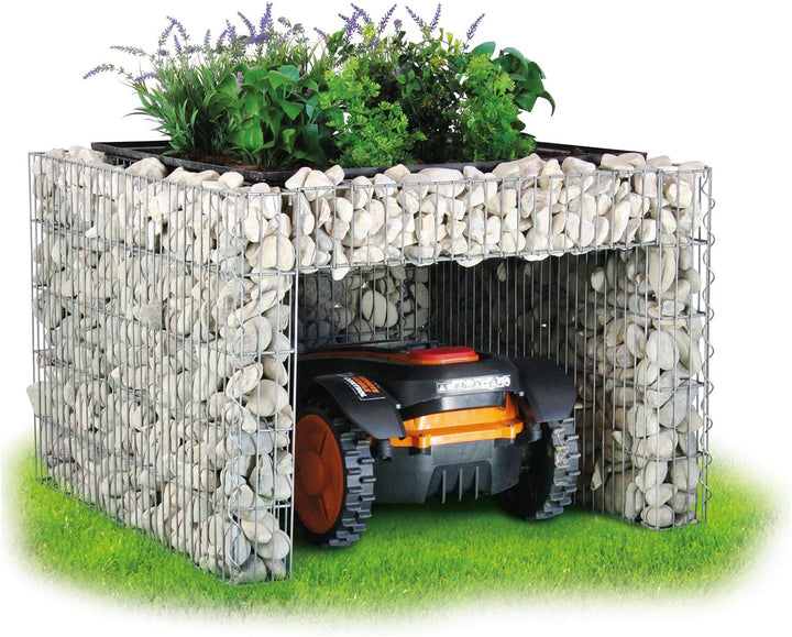 bellissa - Zink-Aluminium, Gabionen Mähroboter-Garage - 97296 - Bepflanzbare Rasenmäher-Garage mit P