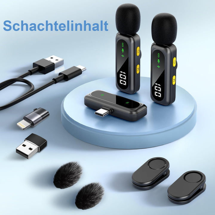 Kabellos Lavalier Mikrofon für iPhone/Android/Pc, Mini mikrofon | Mini, Rauschunterdrückung, Videoau