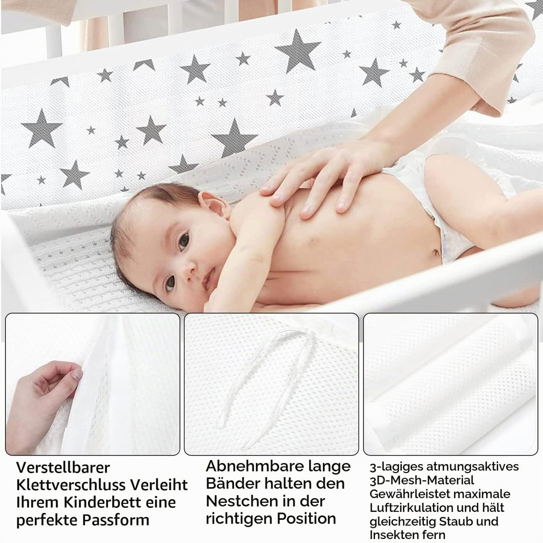 Bettumrandung Babybett,Baby Nestchen Bettumrandung,Kopfumrandung Babybett,Atmungsaktive Krippenumran