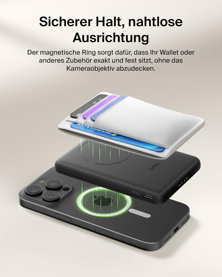 Belkin BoostCharge Magnetische Powerbank 5000mAh, 7.5W, Dünne Qi2 Power Bank mit Magnetring und USB