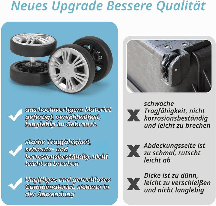 4 Stück Kofferrollen Ersatzrollen 55x11mm Koffer Ersatzrollen Schwarz Verschleissfeste Gummi Ersatzr