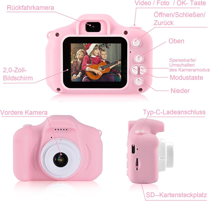 Faburo Kinder Kamera, 1080P Kamera Kinder mit SD-Karte, 2.0 Display Kinderkamera ab 3 4 5 6 7 8 9 10