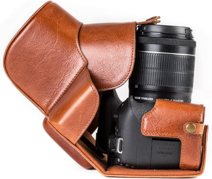 MegaGear Ever Ready Echtleder Kameratasche mit Trageriemen kompatibel mit Canon EOS 850D, 800D, 77D,