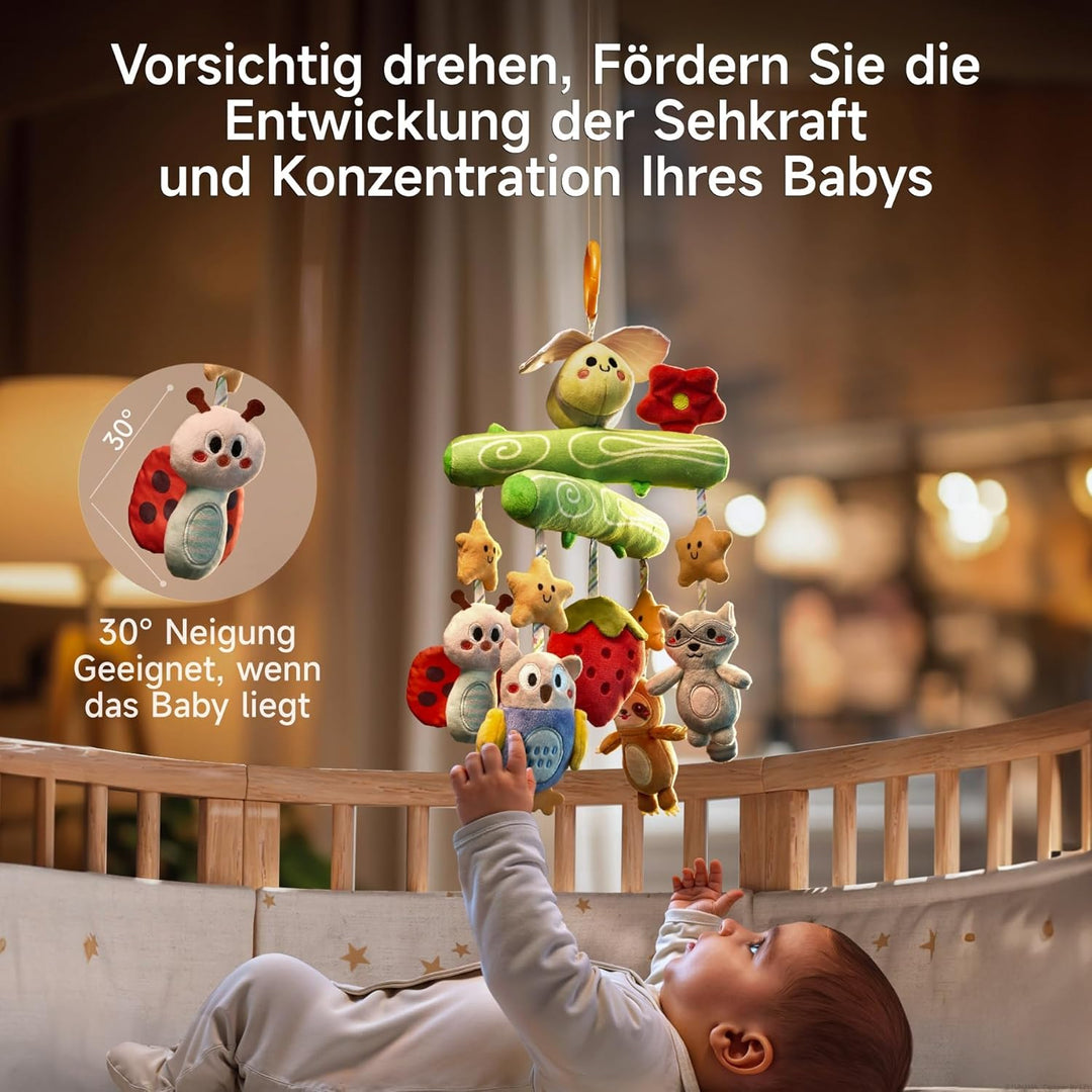 TUMAMA Babyspielzeug 0 3 6 12 Monate, Krippen-Mobile Spielzeug mit Quietschen, Knistern, Rassel, Mon