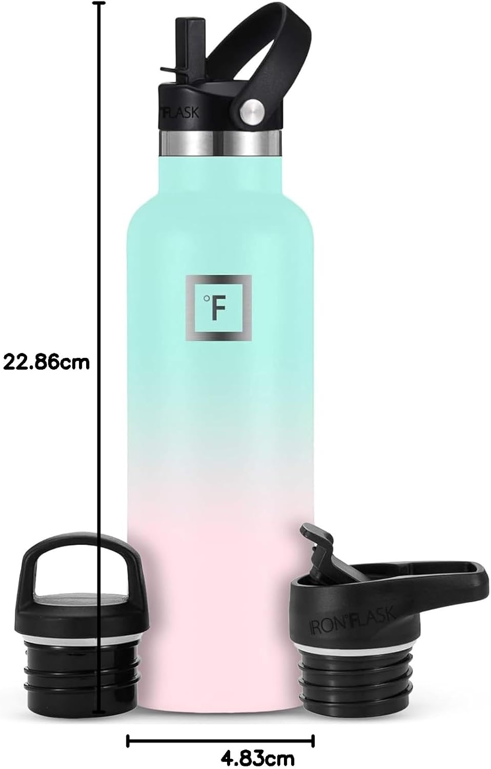 IRON °FLASK Sportwasserflasche - 590 ml, 3 Deckel (Strohdeckel), vakuumisolierter Edelstahl, heiss k