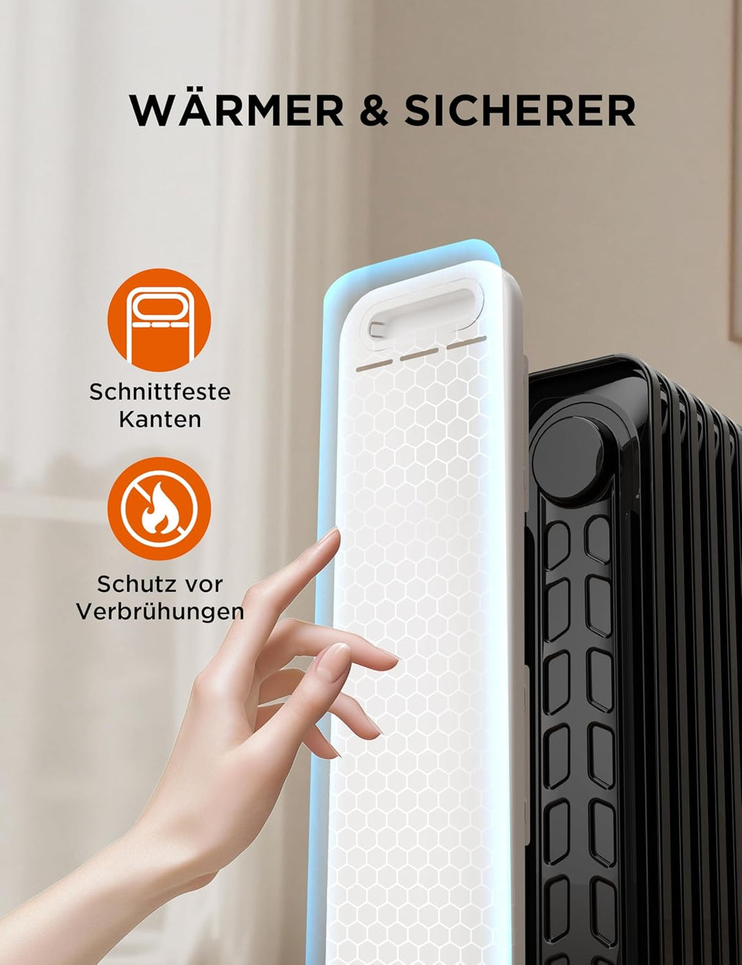 Midea Ölradiator, 2000W 9 Rippen tragbarer Elektroheizer mit Drehknopfregelung und einstellbarem The