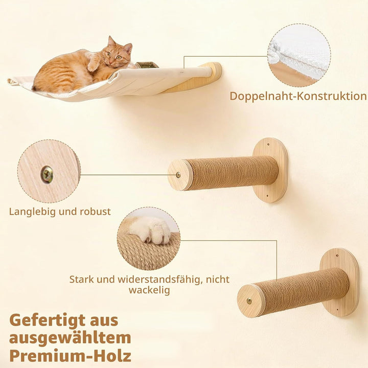 Katzenhängematte Wandmontage,Katzen Kletterwand,Wandmontiertes Kiefernholz Katzenwandmöbel,Katzenlei
