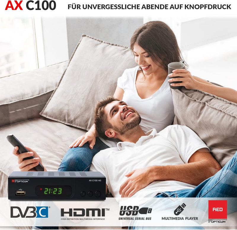 RED OPTICUM AX C100 HD Kabelreceiver mit PVR-Aufnahmefunktion I Digitaler Kabel-Receiver HD - EPG -