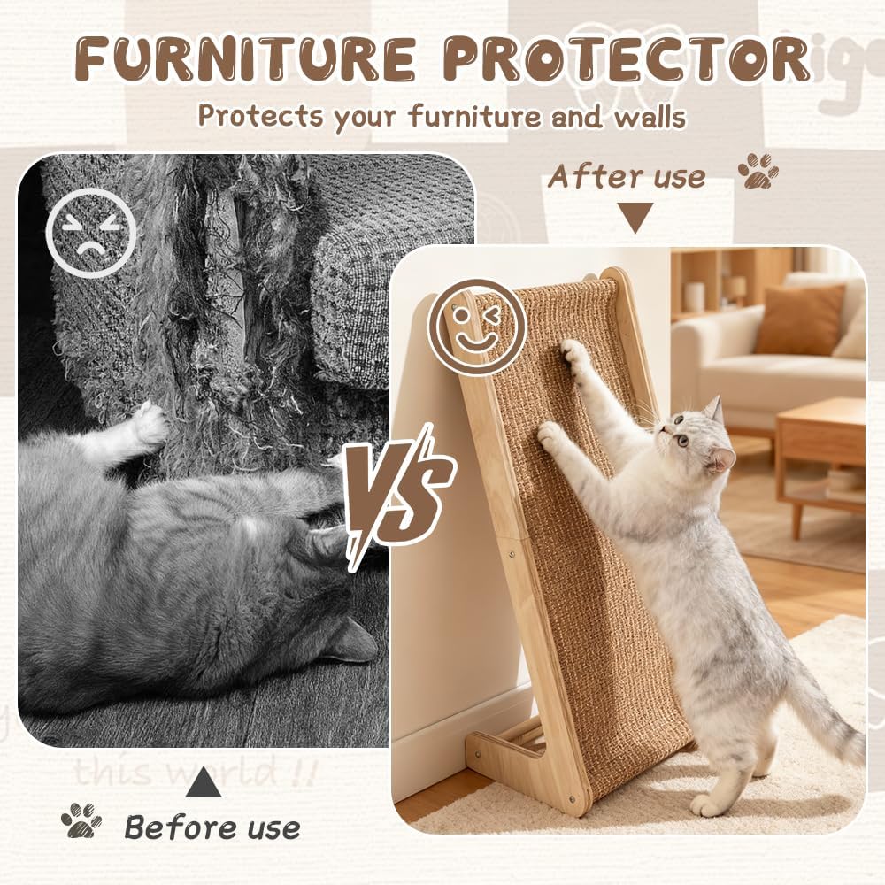 Kratzbrett Katze, 72 cm Hohe L-förmiger Kratzpappe für Katzen, Sisal Kratzbretter Katze, Verschleiss