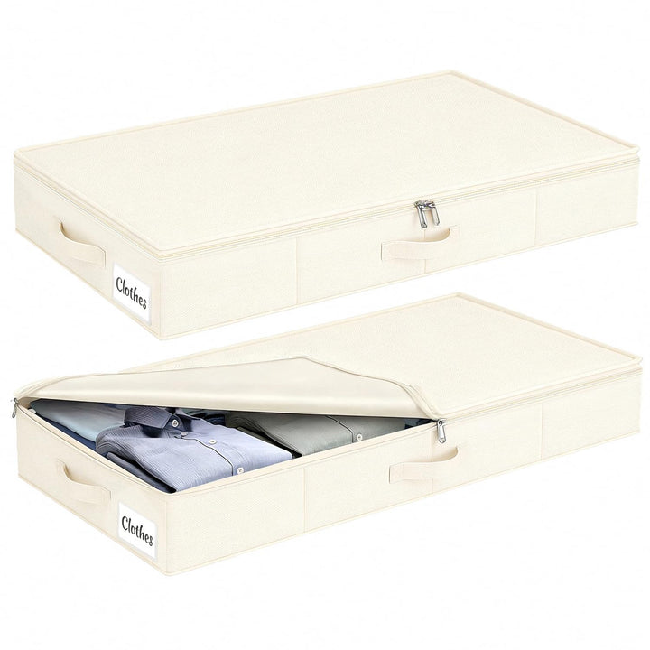 Unterbett Aufbewahrungsbox mit Deckel 12cm hoch, 2 Stück Faltbar Unterbettkommode, Waschbar Kleidera