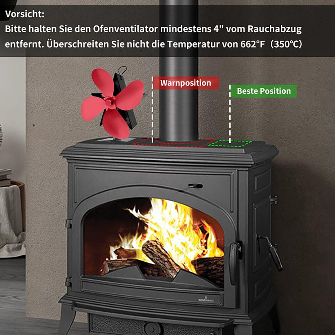 Kaminventilator, Lüfter mit 4 Blättern, hitzebetrieben Ofenventilator, der warme Luft zirkuliert und
