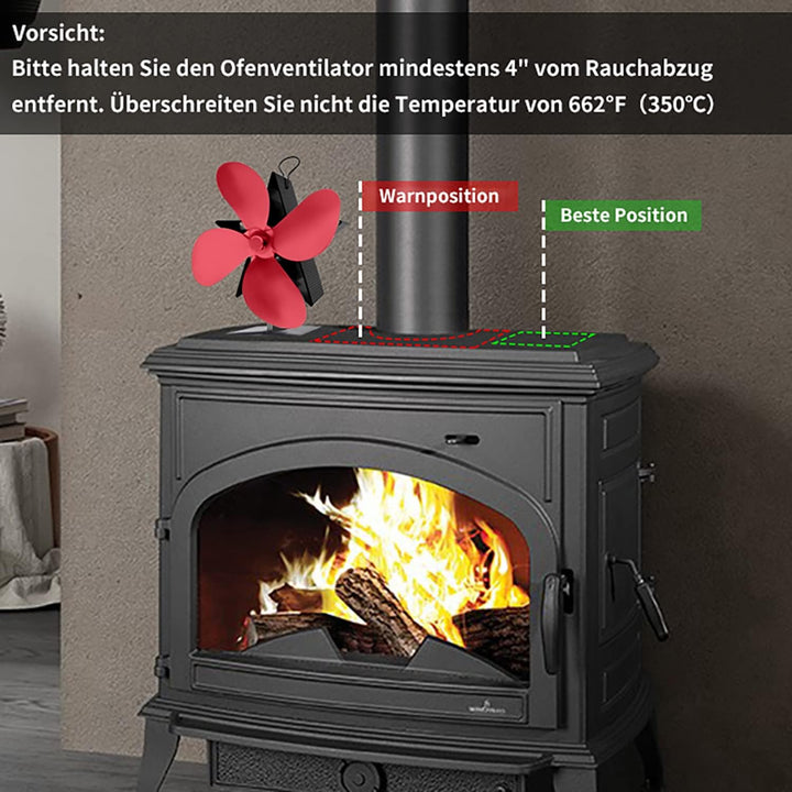 Kaminventilator, Lüfter mit 4 Blättern, hitzebetrieben Ofenventilator, der warme Luft zirkuliert und