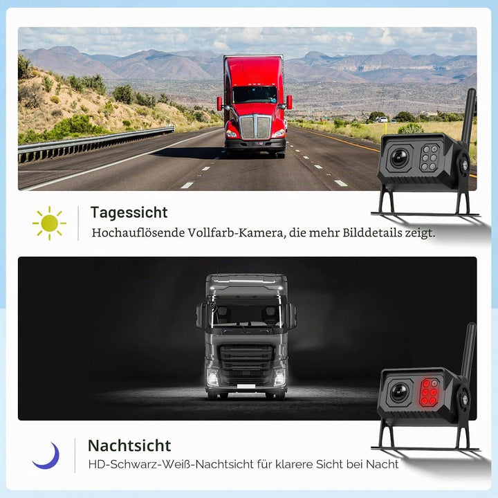 CAMECHO [Touchscreen] Rückfahrkamera Kabellos IP68 Wasserdicht mit 7 Zoll HD Monitor Dashcam Nachtsi