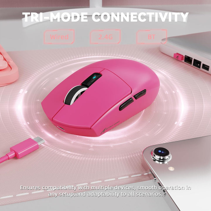 MAMBASNAKE x ATTACK SHARK G3PRO Gaming-Maus mit Magnetischer Ladestation, BT/2.4G Wireless/Kabel, Pi