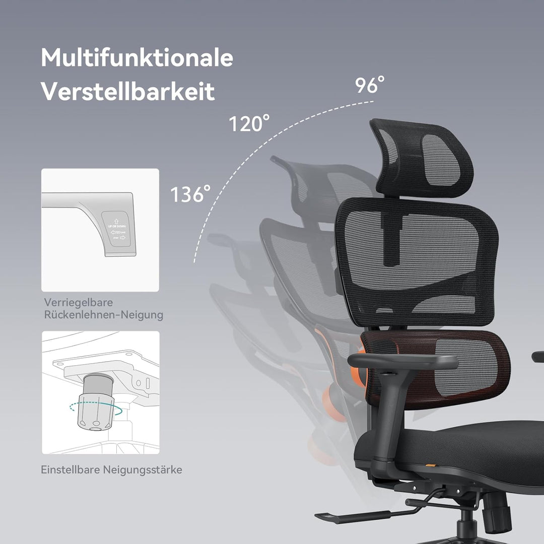 Newtral NT001 Bürostuhl Ergonomisch, Ergonomischer Schreibtischstuhl 150kg, Ergonomic Office Chair P