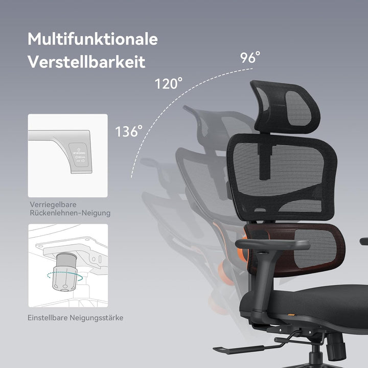 Newtral NT001 Bürostuhl Ergonomisch, Ergonomischer Schreibtischstuhl 150kg, Ergonomic Office Chair P