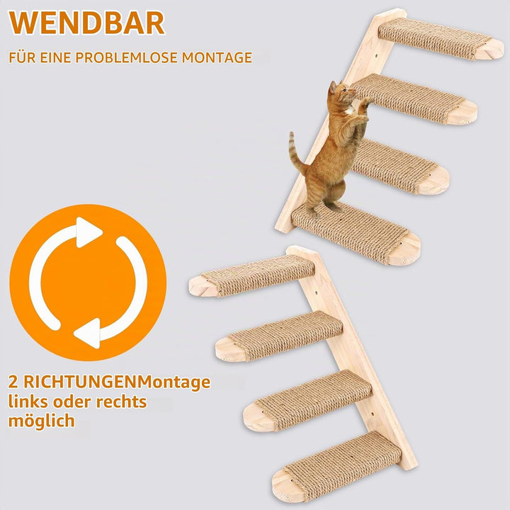 DAJAVE 2 Stück Kletterwand Katzen Katzentreppe Wand 8 Stufen,Katzenleiter mit Juteseil,Katzenbretter