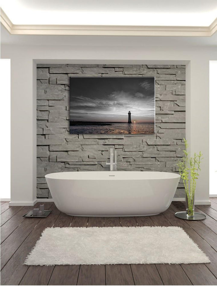 Pixxprint einsamer Leuchtturm im Sonnenuntergang B&W Detail, Format: 100x70 auf Leinwand, 100x70