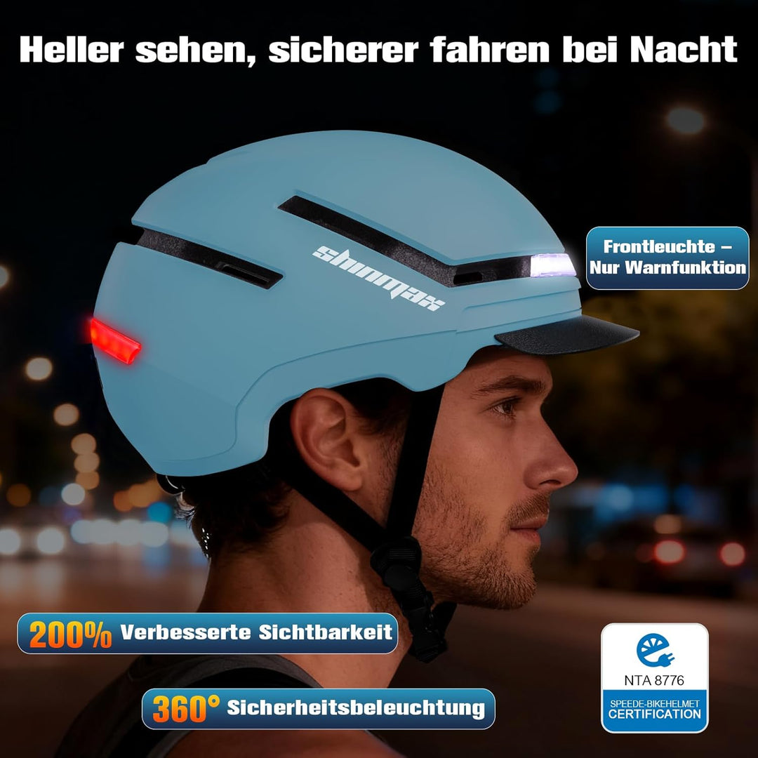 Shinmax Fahrradhelm Damen Herren mit Blinker & Licht, Fahrrad Helm Erwachsene mit USB Wiederaufladba