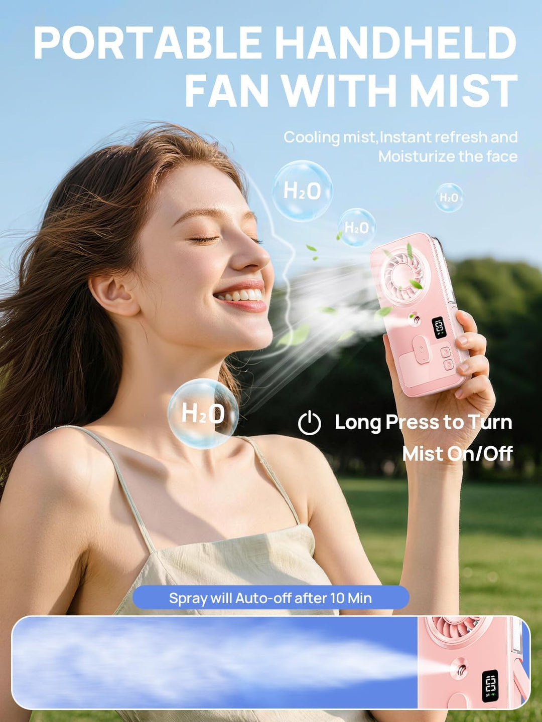 Handventilator Mit Wasserkühlung Klein,Mini Hand Ventilator mit Sprühnebel Pink, Pink