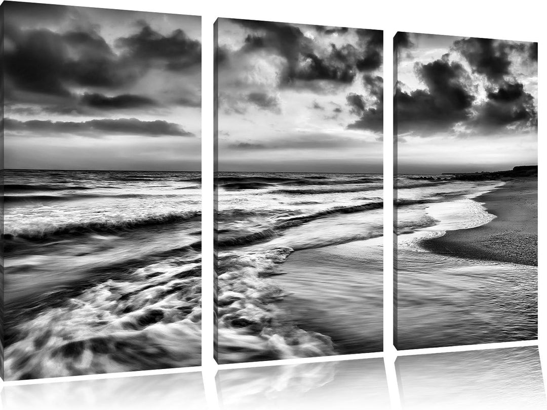 Pixxprint Meereshorizont Sonne hinter Wolken / 3-Teilig/Gesamtmass 120cm Leinwandbild bespannt auf H