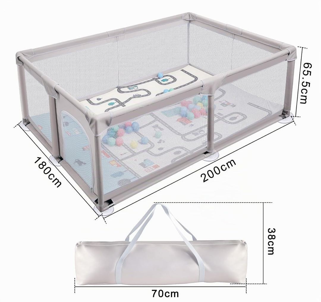 Grosser Laufstall Baby 180 x 200 x 66cm,Laufgitter Baby XXL mit Matratze, Rutschfestem Oxford Bottom